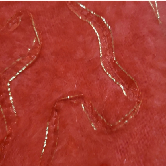 Vintage Gee Gee 80s LG Red Angora Lavish Sweater Pullover Ribbon Beaded W19 - Picture 4 of 15